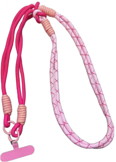 엠베이스 네온 파라코드 더블컬러 링연결 숄더 스마트폰 바디스트랩 목줄 90cm, 핑크믹스, 1개