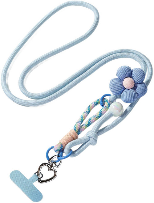 엠베이스 플라워 참장식 크로스 핸드폰 바디스트랩 목걸이줄 FREE, 블루핑크, 1개