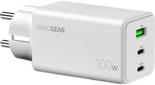 베이직기어 접지형 PD 3.0 GaN 3포트 멀티 초고속 충전기 100W, 1개, 화이트