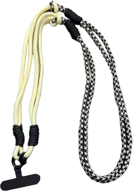 엠베이스 네온 파라코드 더블컬러 링연결 숄더 스마트폰 바디스트랩 목줄 90cm, 아이보리블랙믹스, 1개