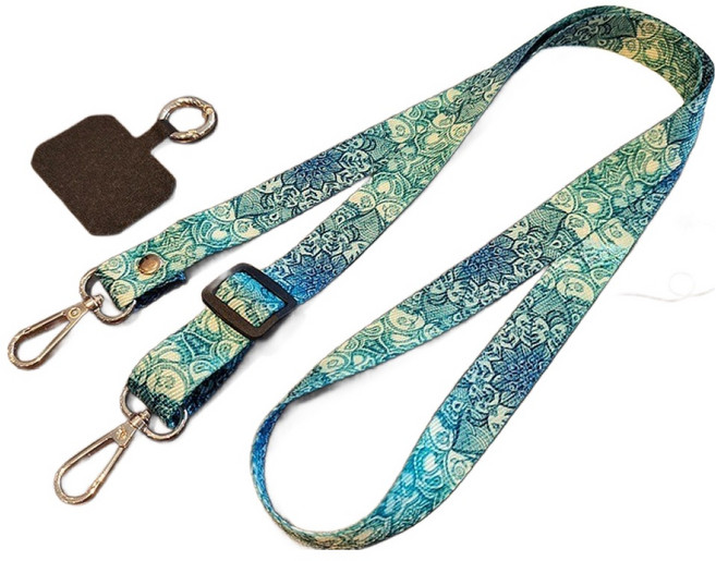 엠베이스 마블패턴 조절버클 더블클립 숄더 스마트폰 바디스트랩 목줄 FREE, 그린, 1개