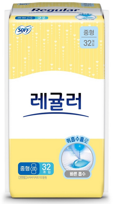 쏘피 바디피트 레귤러 생리대 날개형, 1팩, 32개입, 중형