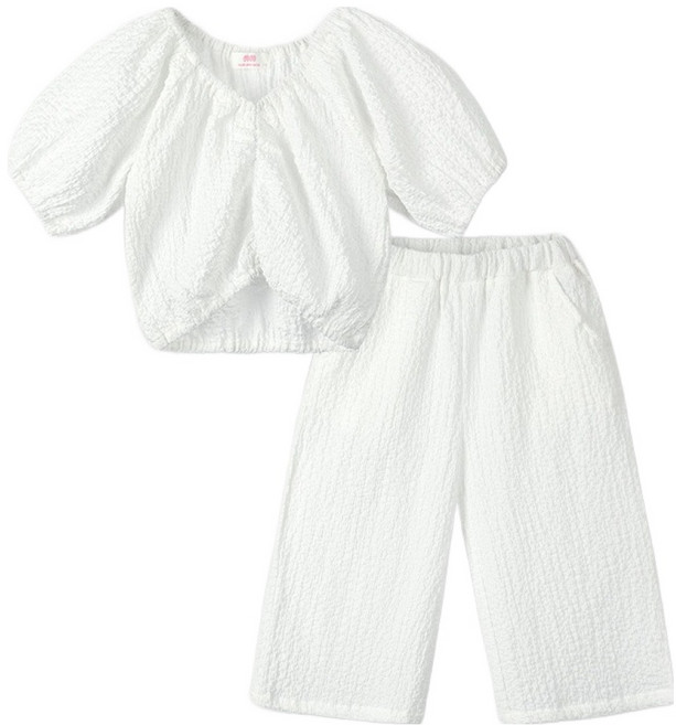 마리앤모리 아동용 시어서커 셔링 상의 + 와이드 팬츠 세트