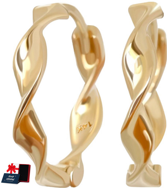 Lawool stone 女款 14K GOLD 日常疊戴時尚波浪易扣式環形耳環