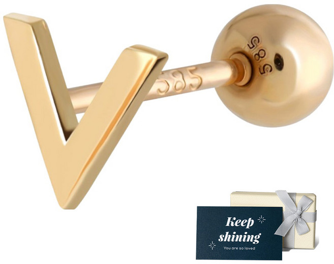 Lawool stone 女性用 14K GOLD 日常疊戴 V字耳環 JG126