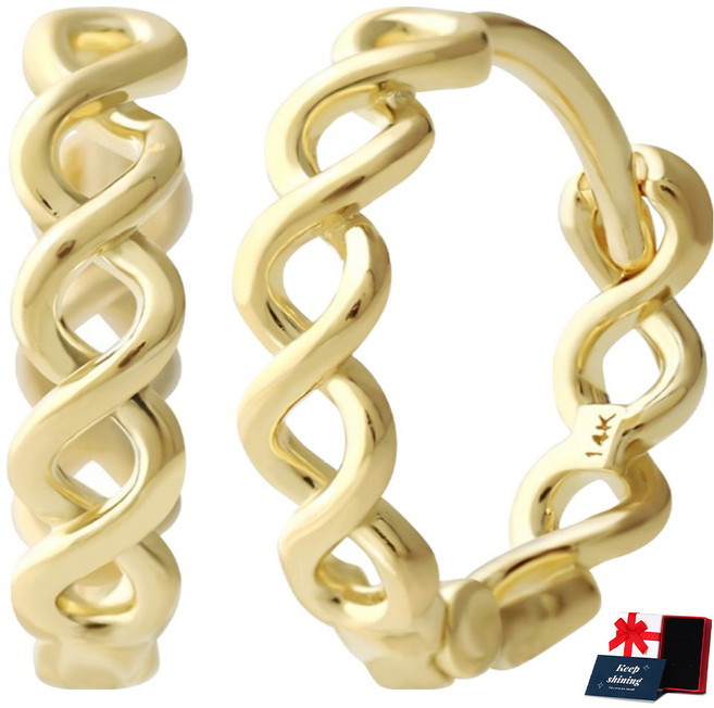 Lawool stone 女款 14K GOLD 日常亮點波浪易扣式環形耳環