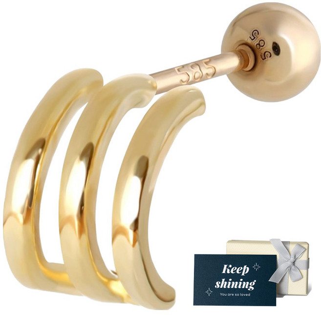 Lawool stone 女款 14K GOLD 日常疊戴三環穿刺耳環 JG127