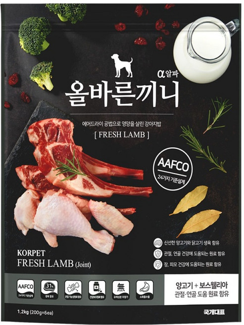 국개대표 올바른끼니 강아지 알파 양 기능성 사료, 뼈/관절강화, 1.2kg, 1개