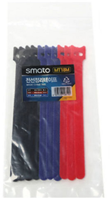 스마토 암수한몸 전선정리 테이프 10p 세트, 블랙+블루+레드, 1세트