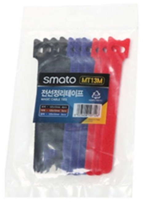 스마토 암수한몸 전선정리 테이프 10p 세트, 블랙 + 블루 + 레드, 1세트