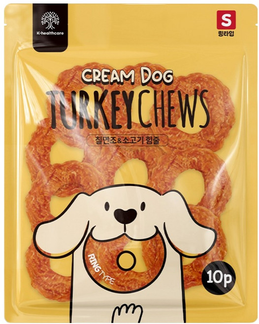 크림독 강아지 터키츄 링 S 10p, 130g, 1개, 혼합맛(칠면조/소고기)