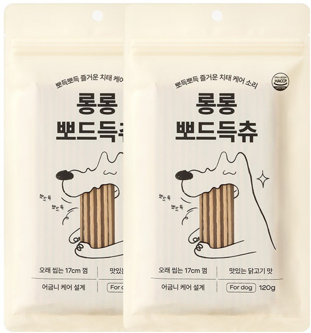 knollo 강아지 롱롱 뽀드득츄 중형 대형 덴탈껌 개껌 17cm, 120g, 2개, 닭고기