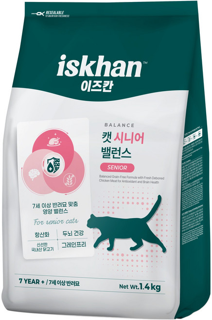 이즈칸 고양이 시니어 밸런스 기능성 사료, 1.4kg, 1개, 면역/항산화