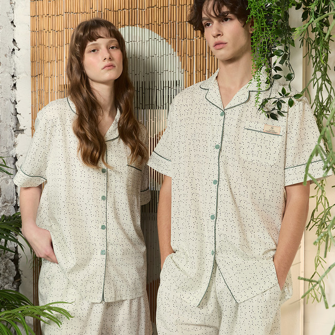 핑크존 커플용 아조레 잠옷 반팔 상의 + 하의 세트