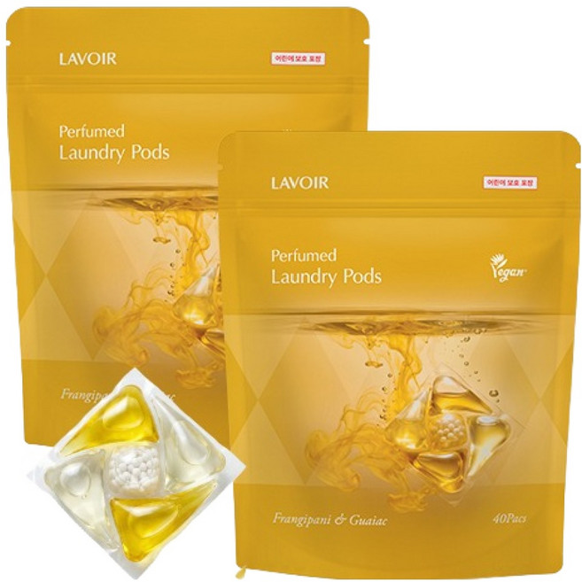 라브아 퍼퓸 비건 캡슐세제 프랑지파니 & 가이악 향 720g, 40개입, 2개