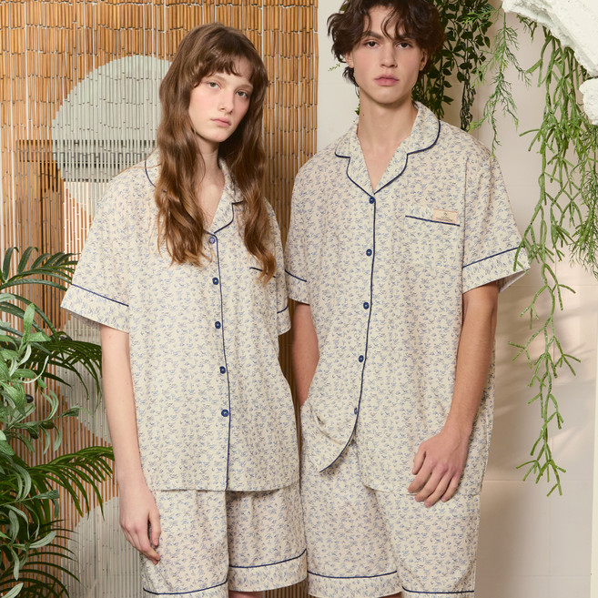 핑크존 커플용 셰이드 잠옷 반팔 상의 + 하의 세트