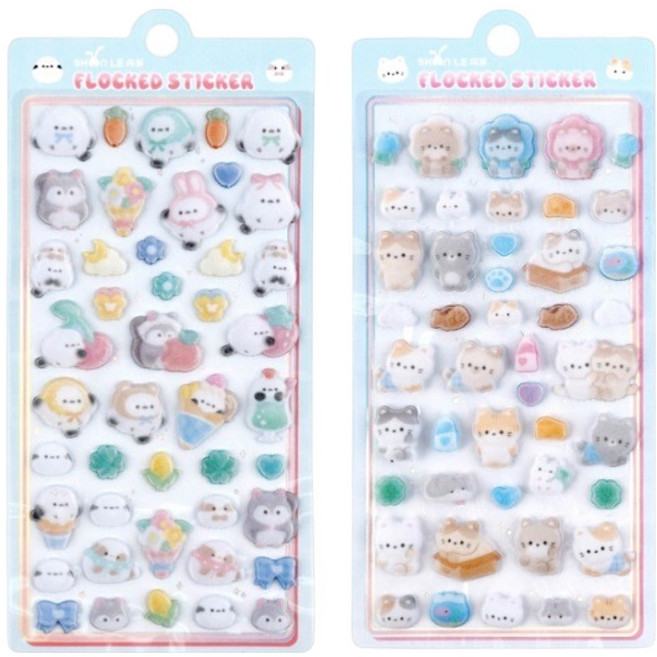 SHANLE 티니버블 3D 스티커 보송송 2종 세트, 러블리 버드, 리틀 냥이, 1세트