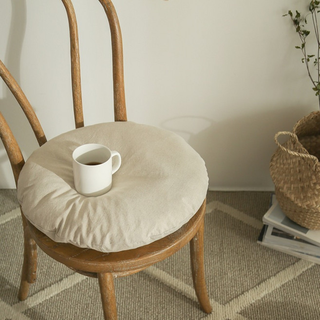 데코뷰 베이지 워싱린넨 원형 방석커버