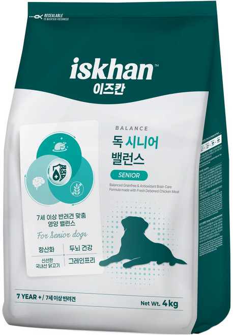 이즈칸 독 시니어 밸런스 사료, 4kg, 1개, 항산화