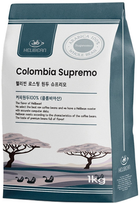 헬리빈 콜롬비아 슈프리모 로스팅 원두, 1개, 1kg, 홀빈(분쇄안함)