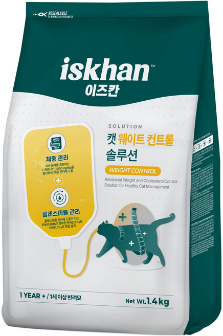 이즈칸 고양이 웨이트 컨트롤 솔루션 기능성 사료, 1.4kg, 1개, 다이어트(체중관리)