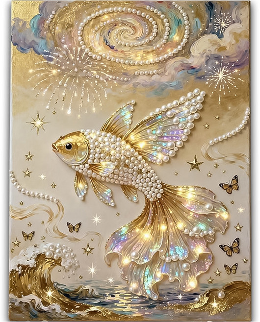 코오미 DIY 명화 진주 보석 십자수 세트 30 x 40 cm 6W0164, 물고기3, 1세트