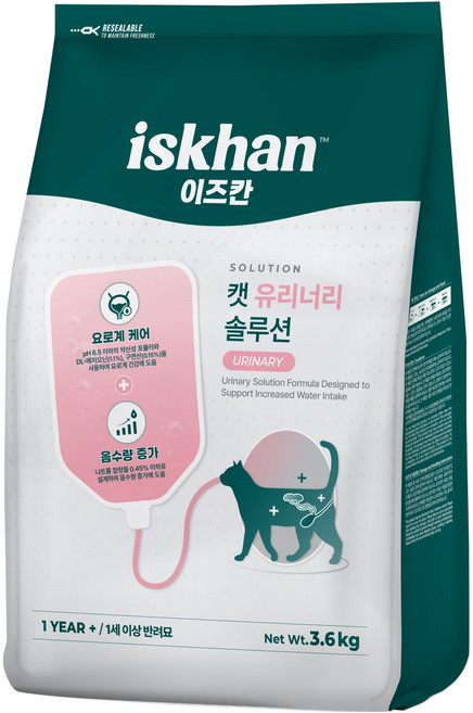 이즈칸 고양이 솔루션 기능성 사료, 3.6kg, 1개, 유리너리