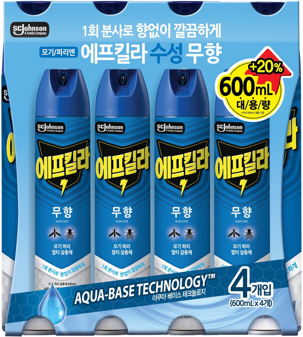 에프킬라 수성 에어로졸 살충제 무향, 600ml, 4개