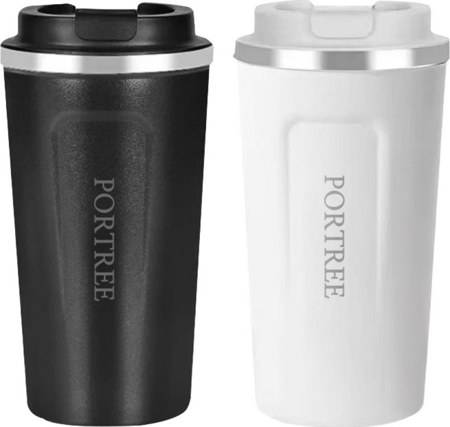 포트리 커피 보온 보냉 진공 텀블러 2종 세트, 블랙, 화이트, 1세트, 510ml