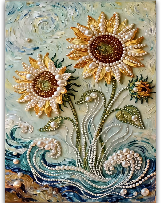 코오미 DIY 명화 진주 보석 십자수 세트 30 x 40 cm 6W0164, 해바라기1, 1세트