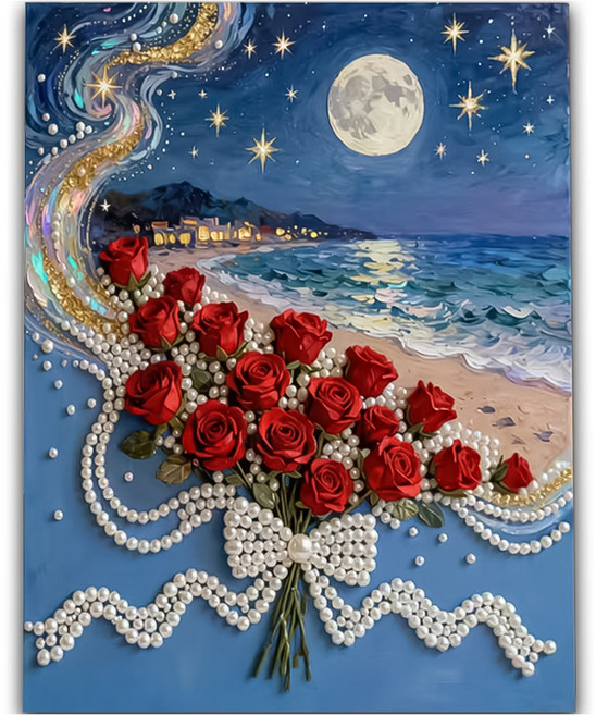 코오미 DIY 명화 진주 보석 십자수 세트 30 x 40 cm 6W0164, 플라워6, 1세트