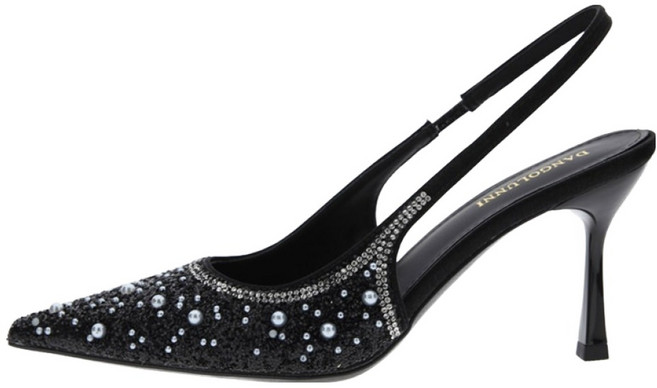 단골언니 여성용 진주 큐빅장식 글리터 벨리즈 스틸레토 슬링백 힐 8cm