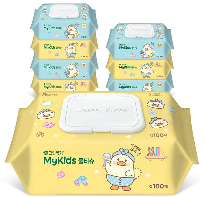 그린핑거 푸아에디션 마이키즈 아기물티슈 캡형, 8개, 100매, 37g