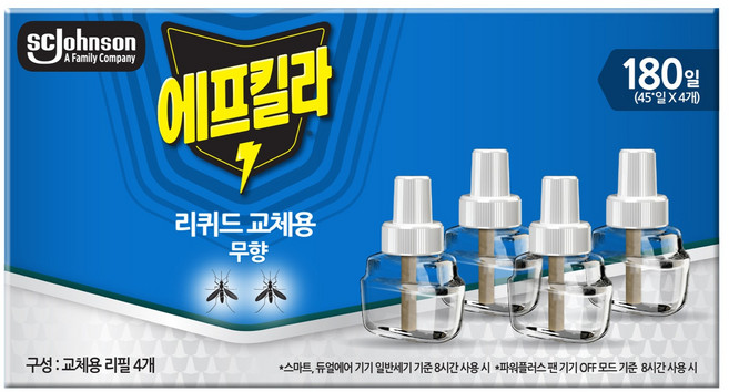 에프킬라 리퀴드 스퀘어 무향 리필 45일 4p, 1개, 109.6ml