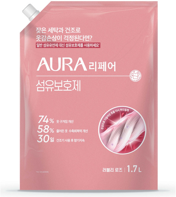 아우라 리페어 섬유보호제 러블리로즈 리필, 1.7L, 1개