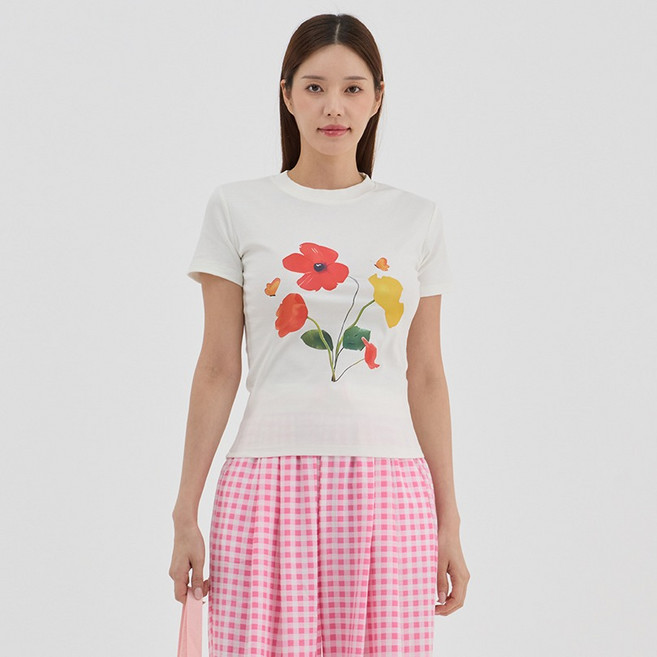 엘쏘 여성용 슬림핏 감성 프린팅 반팔 티셔츠