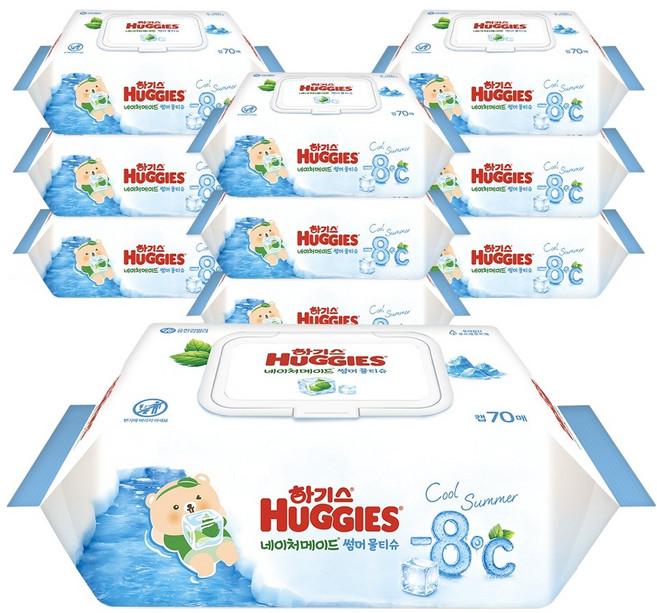 하기스 네이처메이드 썸머물티슈 캡형, 10개, 70매, 60g