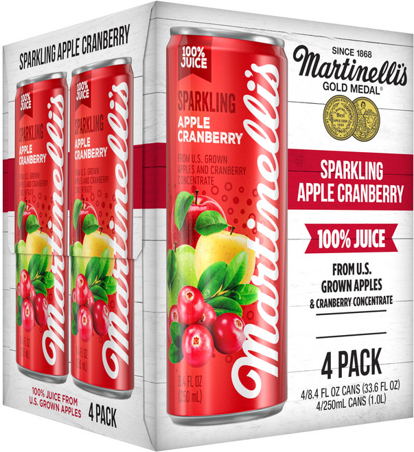 마르티넬리 스파클링 애플 앤 크랜베리 주스, 4개, 250ml