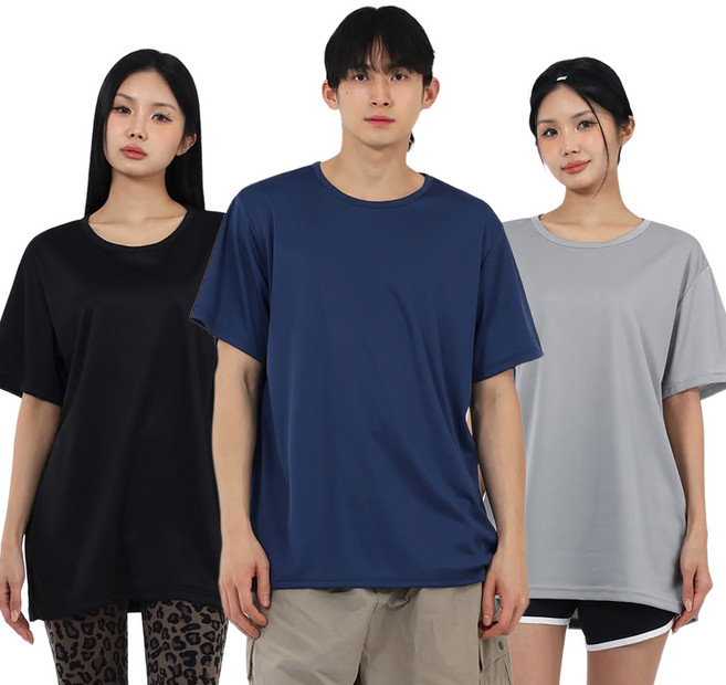 엘쏘 남녀공용 스포츠 드라이 속건성 라운드 반팔 티셔츠 3p