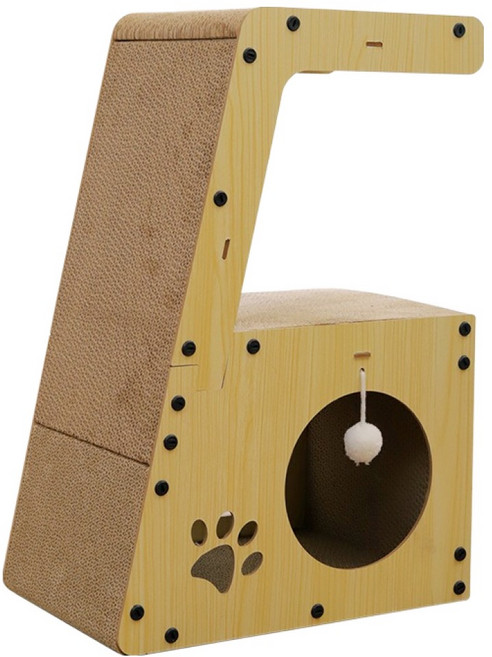 순잠 고양이 스탠드형 구조 일체 캣타워형 멀티 스크래쳐 하우스, 1개, 베이지 + 브라운