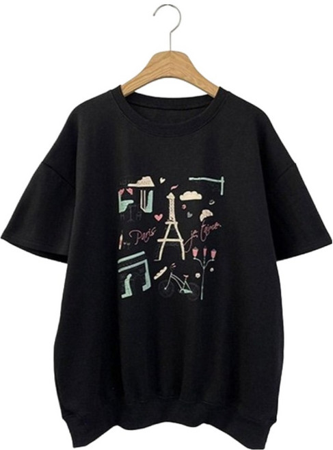 시크블랙 가말니 루즈핏 에펠탑 반팔 맨투맨 cpt17637k63