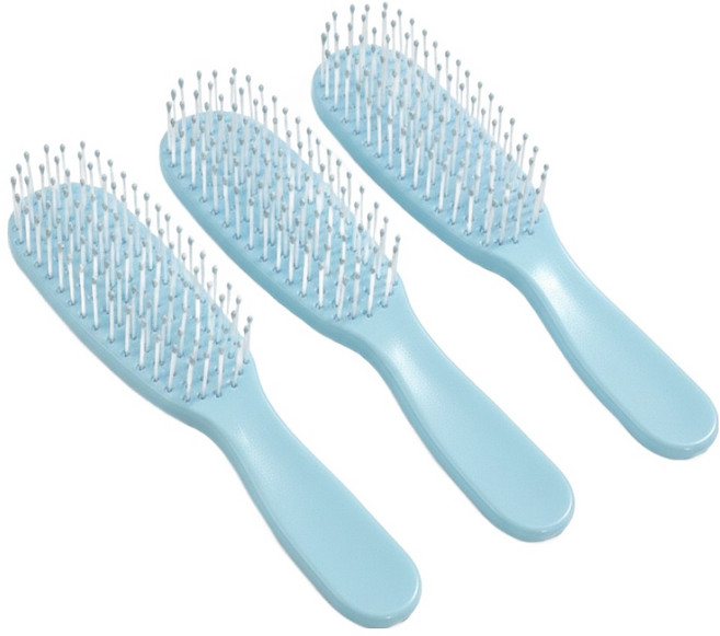 마켓피아 헤어 마사지 쿠션 미니 휴대용 볼륨빗 15.5 x 3.9 cm, 블루, 3개
