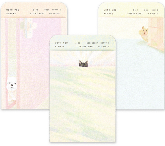 대시앤도트 위드 유 올웨이즈 스티키 메모지 3종 세트, 혼합색상, 1세트