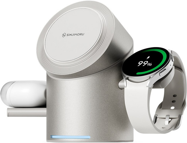 신지모루 Qi2 3in1 무선충전 맥세이프 M 윙 터보 거치대 Galaxy Watch, 화이트, 1개