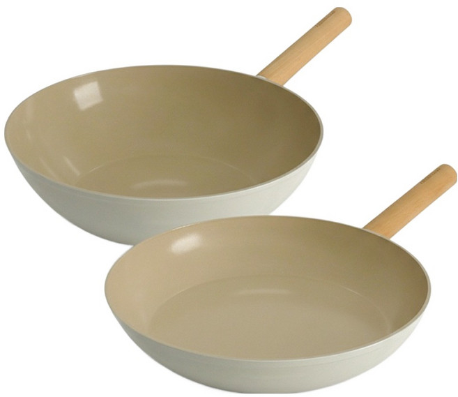 로얄스타 인덕션 겸용 KU 세라믹 코팅 후라이팬 세트 2개, 화이트, 1세트, 후라이팬 28cm + 웍팬 28cm