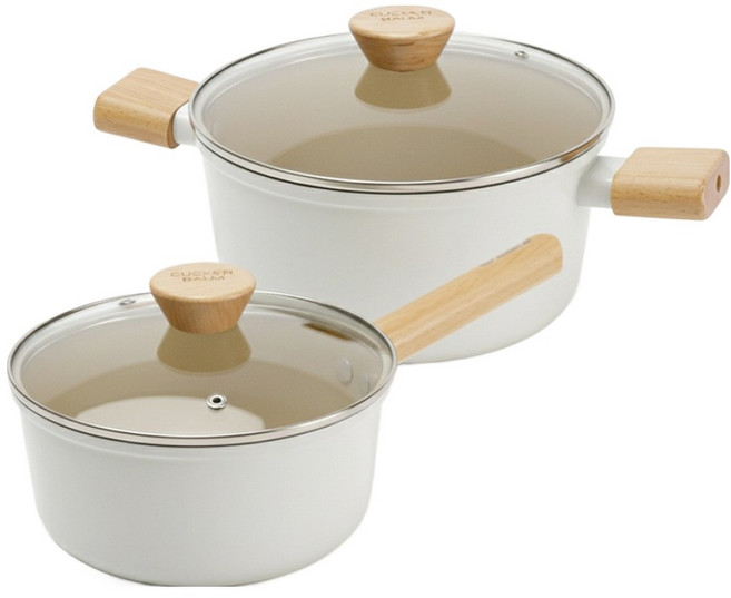 로얄스타 인덕션 겸용 KU 세라믹 코팅 냄비세트 2개, 화이트, 1세트, 편수 18cm + 양수 20cm