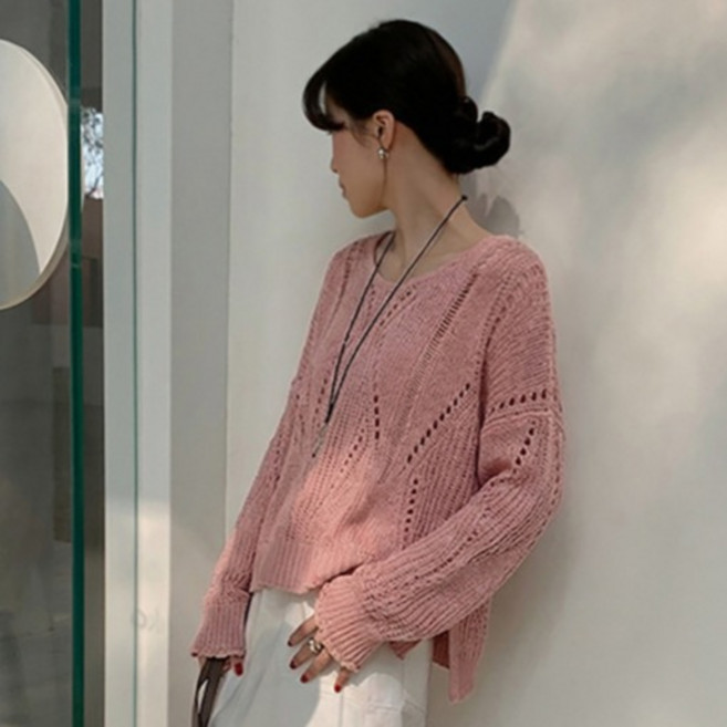 타니즈 여성용 루엔모 브이넥 그물 시스루 긴팔 니트