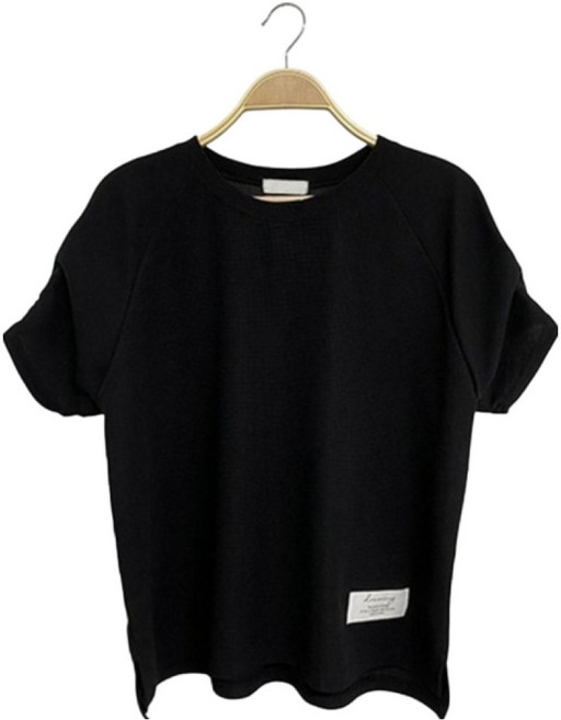 시크블랙 여성용 토게실 와플 패치 루즈핏 소매 퍼프 반팔 티셔츠 cpt17664k63