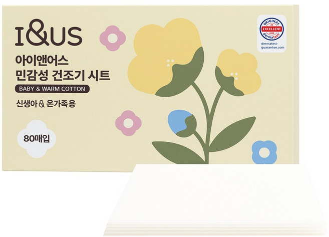 아이앤어스 신생아 및 온가족용 민감성 건조기시트 베이비 웜 코튼 본품, 1개, 80개입