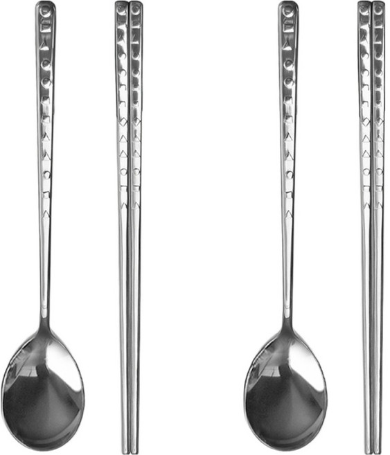 윌리브 304스텐 천지인 수저세트, 실버, 2세트, 숟가락 2p + 젓가락 2p